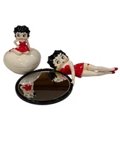 Vintage Vandor Betty Boop Ceramic Vanity Set Trinket Box Hand Mirror Japan 1983