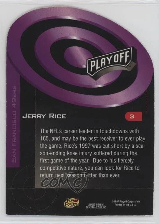 1997 Playoff Zone Prime Target Purple Jerry Rice #3 HOF - Image 2 of 2