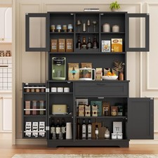 Farmhouse Pantry Cabinet with Acrylic Doors Large Kitchen Hutch Storage Cabinet