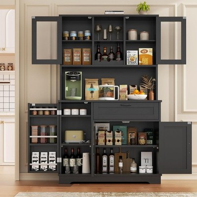 Farmhouse Pantry Cabinet with Acrylic Doors Large Kitchen Hutch Storage Cabinet