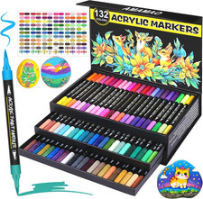 132 Colors Acrylic Paint Markers Pens Set,66 Pack Brush Acrylic Paint Markers fo