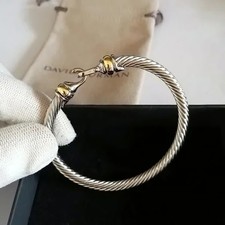 David Yurman 5mm Silver Cable Cuff Bracelet & 18K Gold Ends - 6.25” & 18.1g