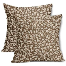 Beige Daisy Floral Pillow Covers 18X18 Inch Vintage 18" x 18" (Pack of 2) Brown