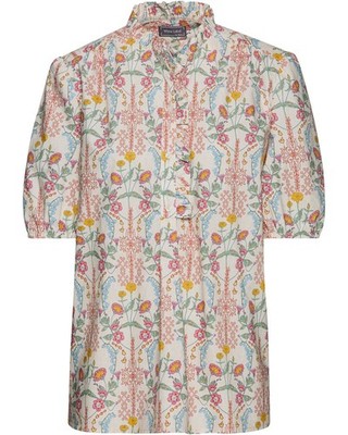 White Label Halbarm-Bluse Trachtenmode Stehkragen Kurzarm Blumen-Muster NEU