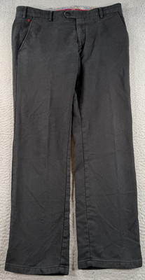 Meyer Madrid Trousers Mens 34x29 Black Chino Pants Flat Front Stretch Lined