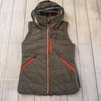 Nike Quilted Women's Reversible Hooded Puffer Vest Gray Pink Plaid Size Small