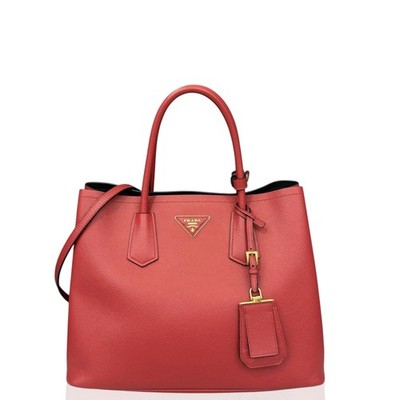 Prada Medium Double Bag Red Saffiano Calfskin (zs033026d6)
