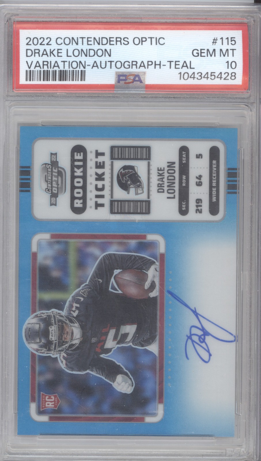 2022 Panini Contenders Optic #115 Drake London Variation Autograph Teal /30