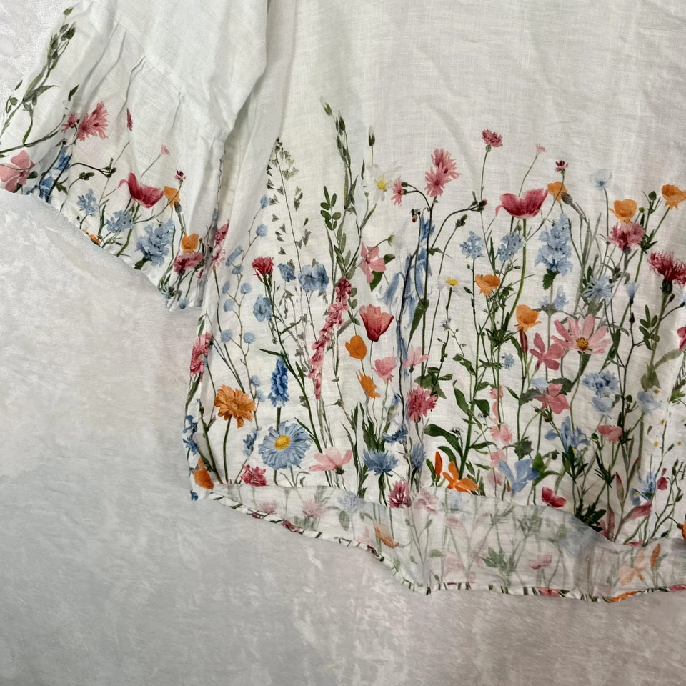 John Mark Shirt Womens XL White Linen Floral Border Print Tunic 3/4 Sleeve Boho - Image 4 of 4