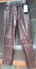 NWT Vintage Women  s Cafe Brown Leather Straight Leg High Waisted Pants Size 10