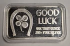 Vintage 1 oz .999 Silver Art Bar ~ Good Luck / Four Leaf Clover & Horseshoe ~ CC