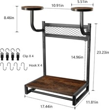 Motorcycle Helmet Holder Wall Mount with 2 Helmet Rack - Rustic Oak & Steel 120l