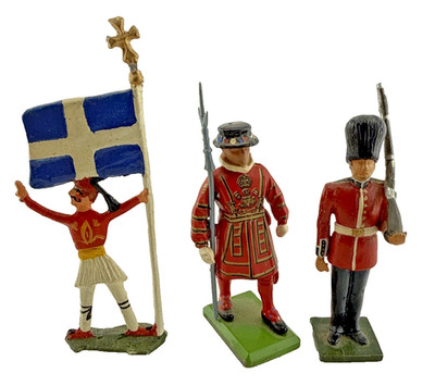 Vintage 3 Metal British UK Figures Royal Guard Flag Bearer  2 3/4'' - 3 1/4''Tall