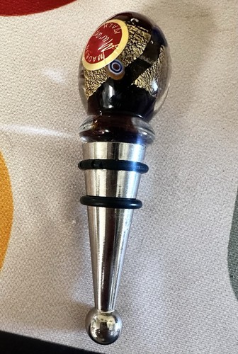 Murano Glass Wine Bottle Stopper Multicolor 3.75" Made In Italy Gold Millefiori