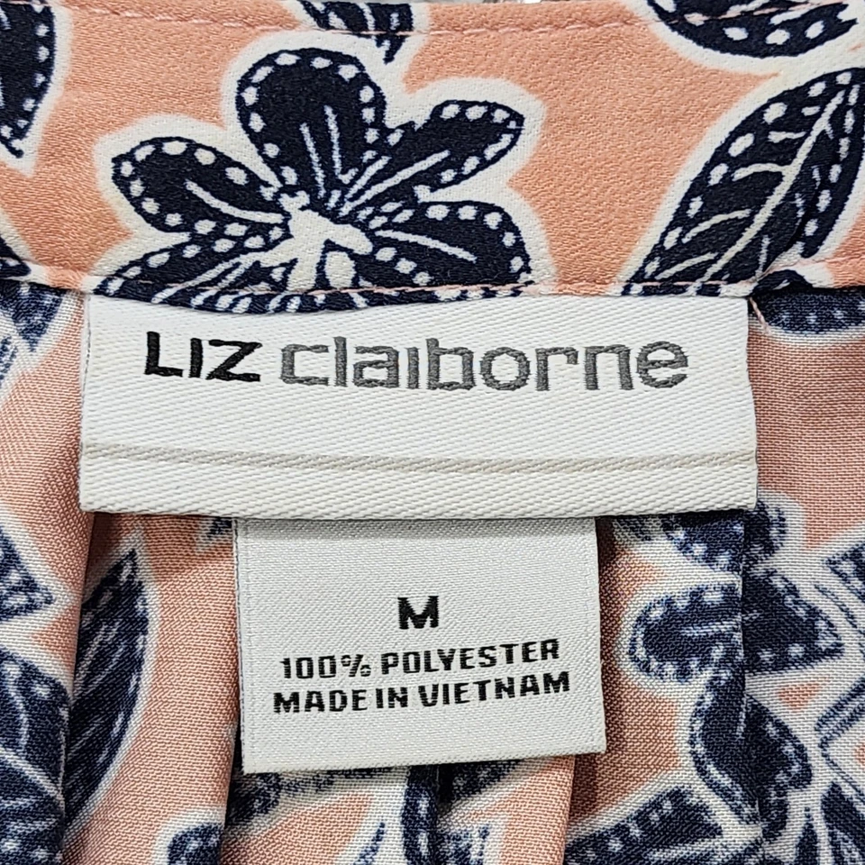 Top Liz Claiborne para mujer M rosa azul satinado manga corta plisado popover Foto 4 de 4