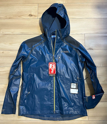 Columbia Titanium OutDry Extreme Hooded Rain Jacket Men s L Blue Zip Solid
