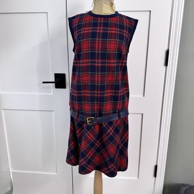 Vintage Petti Wool Shift Dress Sz S Plaid Drop Waist Academia Twee Mod Jumper