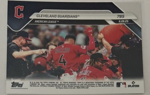 Cleveland Guardians Win AL Central 2025 Topps NOW 795 Brayan Rocchio PR /1286 - Picture 2 of 2