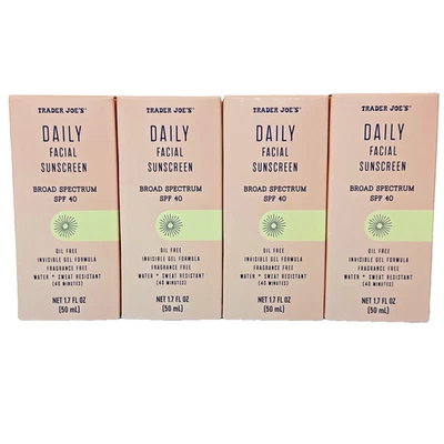 TRADER JOE'S 4 X Trader Joe’s Daily Facial Sunscreen SPF 40 Invisible Gel Exp 07/2027