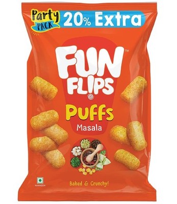 Pack of 12 Fun Flips Puffs Masala-Ready to Eat Snacks(90G/75G Grammage May Vary
