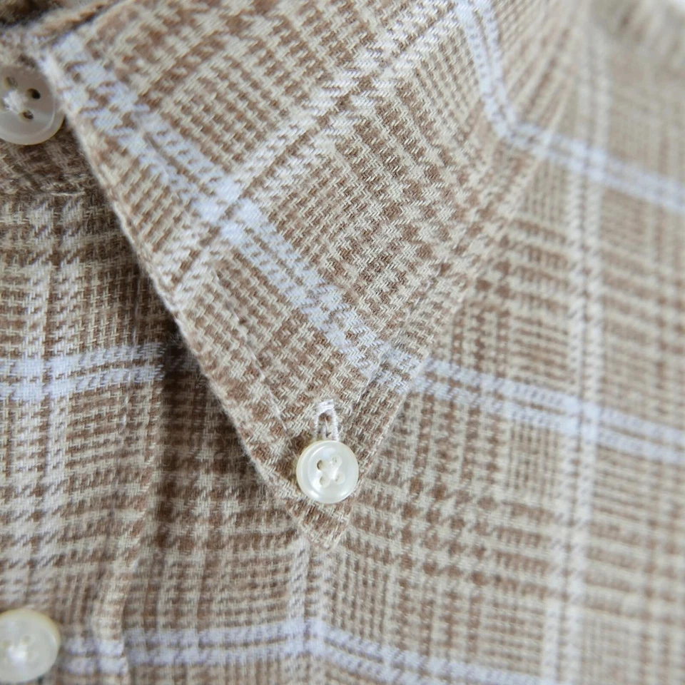 John Ashford Mens Button Down Tan Brown Plaid Flannel Shirt Large - Image 3 of 4