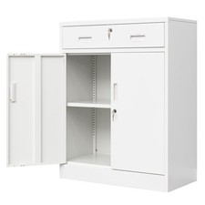 Metal Storage Cabinet Locking Cabinet with 1 Drawer and Adjustable Shelf