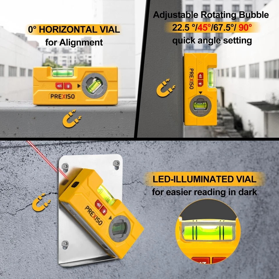 PREXISO 2-in-1 Line Laser Level Mini Torpedo Level 30 Ft Laser Line Leveler Tool - Image 2 of 4