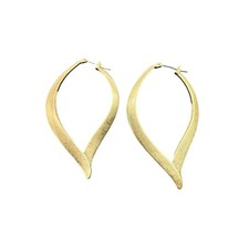Curved Leaf Large Hoop Earrings Gold Tone Statement Modern Chic
