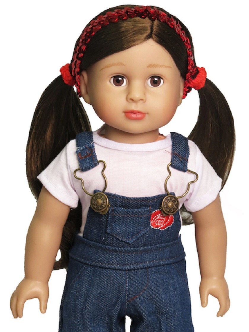 Doll Clothes 18" Jean Bib Hog Washer Pants Dark Blue Top Fit American Girl Dolls