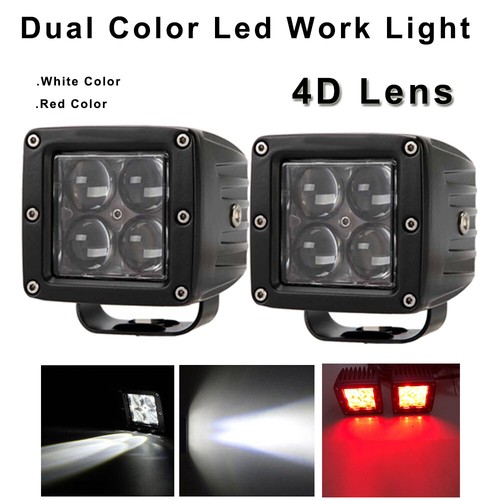 2x 3" pulgadas 24W Blanco y Rojo 4D LED Luz de Trabajo Cubo Vainas Punto Niebla Advertencia de Conducción - Imagen 1 de 12