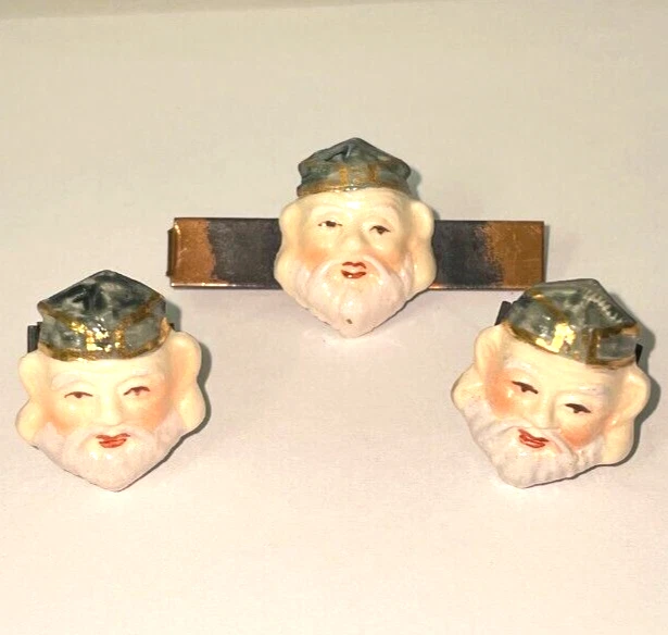 Gemelos y barra de corbata de porcelana pintados a mano japoneses de colección TOSHIKANE ENVÍO GRATUITO JCS Foto 2 de 4