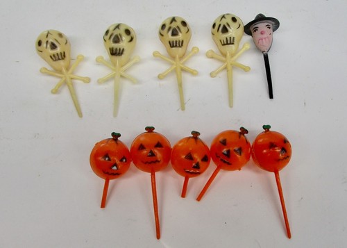 Vintage Halloween cupcake picks lot of 10 pumpkins pumpkin skeleton skull