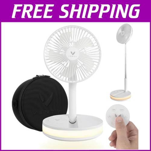 Osillating 48HR Rechargeable Fan with LED Light & Travel Case - Compact Design