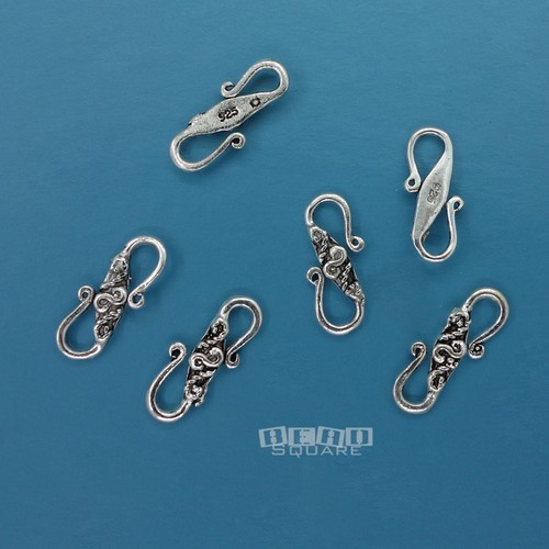 Conector de cierre de gancho tallado S de plata esterlina maciza envejecida de 6 piezas #33270 - Imagen 1 de 2