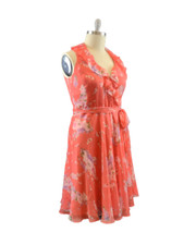 Lauren Ralph Lauren Dress Size 14 Ruffled Chiffon Surplice Coral Color Lined