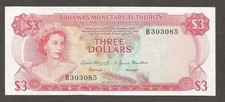 Bahamas 3 Dollars L.1968; EF; P-28; BNB-B203a; QEII, Paradise Beach; colorful