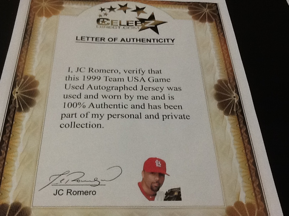Team USA GAME USED AUTOGRAPH JERSEY JC Romero Baseball J.C. AUTO  view 4