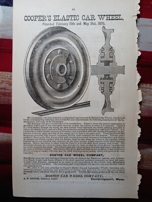1874 railroad Print Ad COOPER'S ELASTIC CAR WHEEL Boston Car Wheel Co. Cambridge