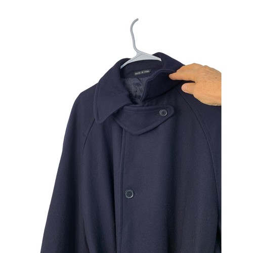 Vintage Y2K Vincenzo D'Italia Wool Trench Coat Men's 44 L Navy 7520 Winter - Picture 7 of 14