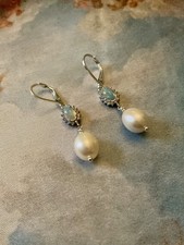Boucles D'oreilles Pendantes S&G - Argent 925 Avec Grenat & Perle - Fermoir Dormeuse - NEUVES Avec étiquettes