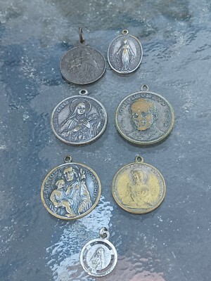 7 Vintage Catholic Medals John Neumann Mother Cabrini Therese Joseph Seton Sspx