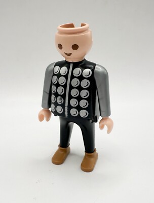 Playmobil Figure Man Knights Black/Silver/Grey Clothes, No Hair
