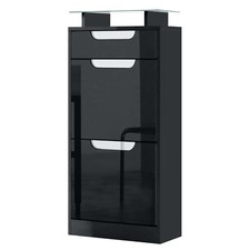 Schuhschrank Schuhkipper Diele Flur Fiesta V2 in Schwarz - Hochglanz & Naturtöne