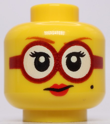Lego Head Female Eyebrows Glasses Round White Lenses Dark Red Frames - 第 1/1 張圖片
