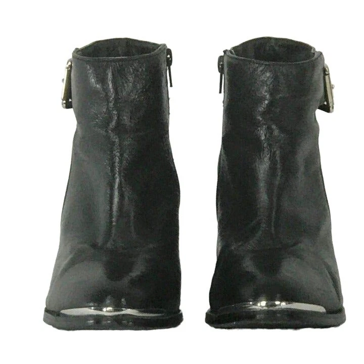 Botas de cuero de moto negras con ribete de metal y tacón de hebilla de motociclista talla 9 Yellow Box para mujer Foto 2 de 4