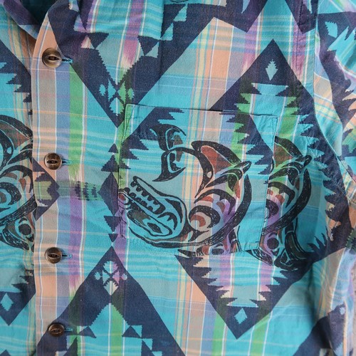 Polo Ralph Lauren Camp Shirt Mens L Large Blue Aztec Tribal Fish Hawaiian - Picture 4 of 12