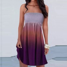 Damen Trägerlos Bandeau Top Midikleid Strand...