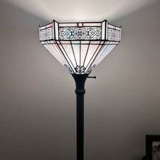 Tiffany Style Torch Floor Lamp Sky Color Stained Glass Hexagon 12"W*12"D*66"H