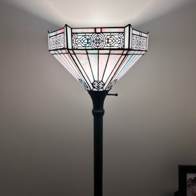 Tiffany Style Torch Floor Lamp Sky Color Stained Glass Hexagon 12''W*12''D*66''H