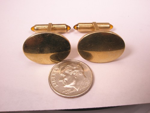 Engrave Ready Gold Plated Quality Vintage KREMENTZ Cuff Links simple plain - Picture 2 of 8